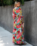 Cotton Leaf Printed Beach Dress with Belt