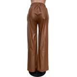 Women's Faux Leather Wide Leg Pants Vintage High Waist PU Leather Palazzo Pants