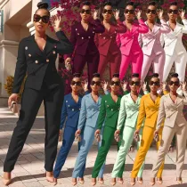 Women's 2 Piece Outfits Long Sleeve Elegant Business Office Lady Blazer Long Pant Suit Sets