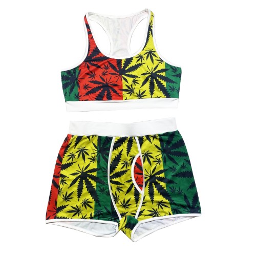 Sexy Graphic Print Yoga Tank Top Shorts Set