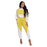 Women's Splicing Contrasting Color High Collar Sweatshirt Hooded Pant Set