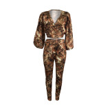 Casual Bat Sleeve Printed Two Piece Set