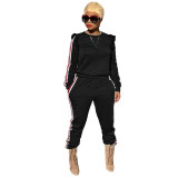 Casual Ribbon Fungus Shoulder Sports 2 Pcs Outfits