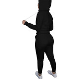 Casual Zip Up Printed Hoodie Sweatshirt & Drawstring Pants Set