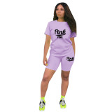Casual Polyester Printed Sports Two Piece Short Outfits