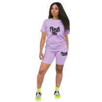Casual Polyester Printed Sports Two Piece Short Outfits