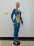 Women Colorful Ink-splash Print Crop Top Two Piece Outfits