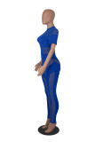Sexy See Through Mesh Stitching Short Sleeve Jumpsuit