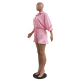 Solid Color Convertible Collar Ruffled Short Romper