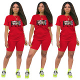 Fashion Red Ladies Shorts Tracksuit Printed Avatar Women Short Sets