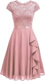 Casual Round Neck Lace Chiffon Swing Dresses