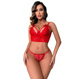 Red Valentines Day Sexy Lingerie Lace Women's Steel Ring Underwear Set