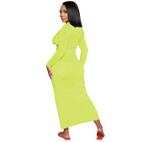 Solid Color V Neck Ruched Maxi Dress