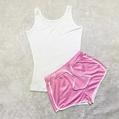 Sexy Solid Color Tank Top Shorts Set Yoga Outfits
