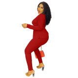 Copy Solid Color Bat Sleeve Tight Blouse and Pant
