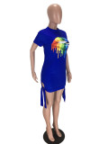 Digital Printed Colorful Cotton Lips Short Sleeve Club Dress