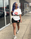 Women Tracksuits Outfit Casual Solid Color Graphic Print Short Sleeve Shorts Two-Piece Set