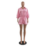 Solid Color Convertible Collar Ruffled Short Romper