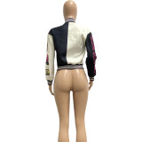Casual Colorblock Button Fashion Print Double Thread Baseball Jacket
