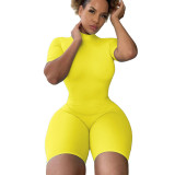 Solid Color High Neck Zipper Activewear Romper