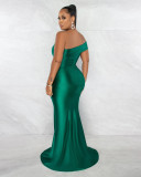 Drape Single Shoulder Side Slit Maxi Dress