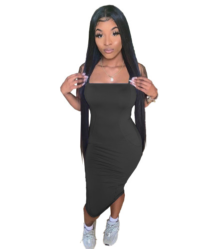 Solid Color Straps Sexy Mid Dress