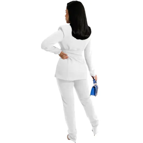 Solid White Corset Patchwork Blazer Suit Set Two Piece OL Office Ladies Slim Elegant Blazer Set