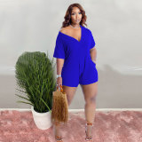 Sexy Blue Nightclub Clothes 2022 Summer Solid V Neck Rompers with Pockets