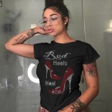 Black Pullover Hot Drill Short Sleeve Tees