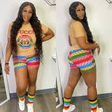 Casual Letter Print Short Sleeve Shorts Set