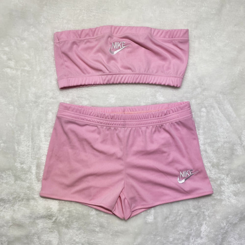 Solid Color Embroidered Letters Wrapped Shorts Set