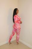 Casual Printed Turndown Neck Long Sleeve Shirt Trousers Homewear Casual Set