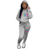 Women's Printing Casual Fashion Two-piece Hoodie Sweatshirt Set