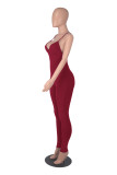 Solid Color Ribbed Straps Padded Casual Yoga Bodycon Jumpsuits