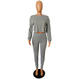 Solid Color Batwing Sleeve High Waist Top & Trousers