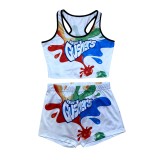 Sexy Graphic Print Yoga Tank Top Shorts Set