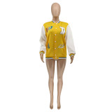 Casual Yellow Printed Baseball Uniform Jacket