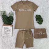 Casual High Elasticity Fashion Pyrography Letter Short Sleeve Shorts Set