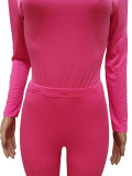 Solid Turtleneck Long Sleeve Bodycon Bodysuit Sports Elasticity Two Piece Pant Set
