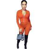 Solid Color Zipper Two Piece Long Fall Set