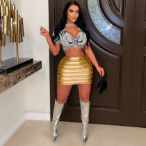 Gold Bronzing Zipper Glossy Skirt