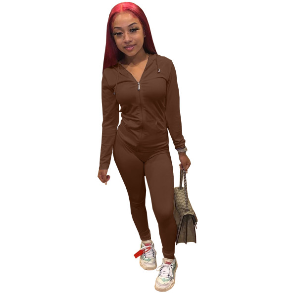Pure Color Hooded Sportswear 2 PC