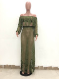 Sexy Hollow-out Tassel Design Two-piece Skirt Set (Cover-up)