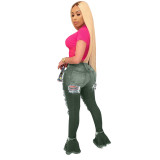 Classic Holes Fringed Ruffled Denim Trousers