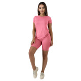 Solid Color Cotton Basic Shirt and Tight Shorts