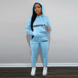 Three-dimensional Silicone Printing Hooded Collar Kangaroo Pocket Tracksuit Set