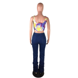 Washed Pleated Trousers Denim Stacked Jeans