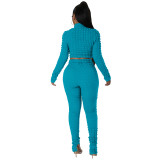 Casual Long Sleeve Bubble Fabric Pants Set