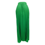 Solid Color High Waist Long Pleated Skirts
