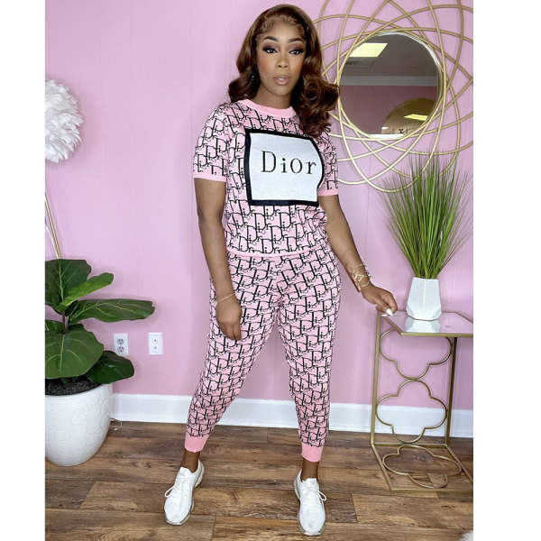 Casual Printed Branded Short Sleeve Pant Set